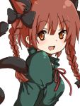  animal_ears bow braid bust cat_ears cat_tail fang hair_bow kaenbyou_rin lowres multiple_tails red_eyes red_hair redhead satoimoya solo tail touhou twin_braids twintails 
