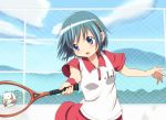  blue_hair diesel-turbo kitamura_eri kyubey mahou_shoujo_madoka_magica miki_sayaka racket sawanatsu_kotone seiyuu_connection short_hair skirt softenni sportswear tennis tennis_racket tennis_uniform 