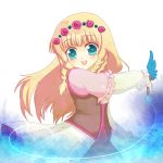  blonde_hair braid dress feathers flower frills hair_flower hair_ornament long_hair mongcocoa red_rose rose shirley_fennes smile solo tales_of_(series) tales_of_legendia 