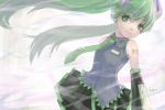  floating_hair green_eyes green_hair hatsune_miku light_smile masuchi necktie solo tie twintails vocaloid wind 
