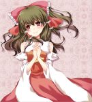  ascot bow brown_hair detached_sleeves hair_bow hair_tubes hakurei_reimu hands_clasped hands_together miko red_eyes satoimoya solo touhou 