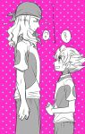  2boys height_difference inazuma_eleven_(series) inazuma_eleven_go inazuma_eleven_go_galaxy kusaka_ryuuji long_hair male matsukaze_tenma monochrome multiple_boys nano_(lanthan00) open_mouth shinsei_inazuma_japan short_hair soccer_uniform standing 