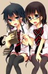  akizuki_mizuho ao_no_exorcist bad_id genderswap glasses hazuki_mizuho multiple_girls okumura_rin okumura_yukio pantyhose school_uniform sitting thigh-highs thighhighs 