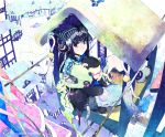  black_hair blue_eyes earmuffs from_above hat house ice japanese_clothes looking_up original smile snow solo takano_kou winter 