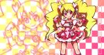  blonde_hair checkered checkered_background choker cure_peach dress earrings fresh_precure! frills hair_ornament hairpin heart highres iruka-margarine jewelry long_hair magical_girl momozono_love pink_eyes precure smile solo twintails wrist_cuffs zoom_layer 