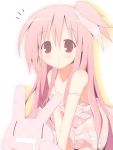  bare_shoulders blush highres long_hair nekokan-nekokan original pink_hair solo strap_slip 