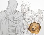  ahoge assassin&#039;s_creed_ii beret dog ezio_auditore_da_firenze figure hood leonardo_da_vinci long_hair rae smile sparkle stubble 