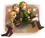  4boys blue_eyes colt-slowl earrings fairy gloves hat jewelry link multiple_boys multiple_persona navi nintendo ocarina_of_time pointy_ears smile the_legend_of_zelda toon_link twilight_princess wind_waker 