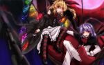  blonde_hair crystal dedeyong flandre_scarlet glowing glowing_eyes red_eyes remilia_scarlet siblings sisters striped striped_legwear striped_thighhighs thighhighs touhou wings 