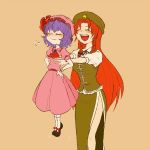  &gt;:) :d ^_^ ascot beret blush braid brooch child closed_eyes eyes_closed hakoro hands_on_hips hat hong_meiling jewelry lifting long_hair multiple_girls no_wings open_mouth purple_hair red_hair redhead remilia_scarlet short_hair side_slit smile standing star the_embodiment_of_scarlet_devil touhou twin_braids very_long_hair wrist_cuffs 