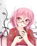  animal_ears bespectacled blush face glasses hands head_scarf ichiju japanese_clothes mystia_lorelei nail_polish ogami_kazuki okamisty pink_hair red-framed_glasses red_eyes sake short_hair smile solo tokkuri touhou wings 