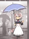  apron ascot blush closed_eyes dress eyes_closed jin_(artist) long_hair maid maid_headdress ponytail rain smile umbrella vocaloid voyakiloid waving white_hair yowane_haku 