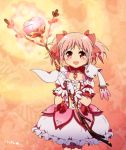  flower gloves highres kaname_madoka kyubey mahou_shoujo_madoka_magica nattou-toufu red_eyes red_hair redhead rose short_hair short_twintails tears twintails weapon 