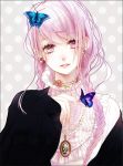  butterfly earrings flower jewelry original pearl pendant pink_eyes pink_hair rose shikishima_(eiri) smile solo twin_braids 