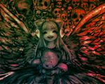  angel_wings bad_id bow cong1991 creepy dark gengetsu highres naughty_face ribbon skull smile solo stuffed_animal stuffed_toy teddy_bear touhou touhou_(pc-98) wings 