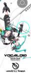  alternate_costume aqua_eyes aqua_hair barcode belt elbow_gloves fingerless_gloves gloves hatsune_miku hatsune_miku_(append) highres long_hair midriff miku_append monq navel solo techno twintails upside-down very_long_hair vocaloid vocaloid_append 