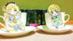  axis_powers_hetalia blonde_hair crossover cup cutout fubuki_rena green_eyes mahou_shoujo_madoka_magica miniboy minigirl saucer tea teacup tomoe_mami united_kingdom_(hetalia) yellow_eyes 