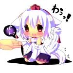  animal_ears bad_hands bare_shoulders blush chibi chocolat_(momoiro_piano) detached_sleeves error hand_holding hat hina_hina holding_hands inubashiri_momiji open_mouth polydactyly red_eyes short_hair skirt solo tail tail_wagging tokin_hat touhou white_hair wolf_ears wolf_tail 