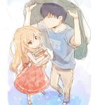  bag blonde_hair couple dress from_above long_hair rain shirotaka_(shirotaka) takasu_ryuuji toradora! 