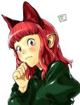  alternate_hairstyle animal_ears bangs blunt_bangs blush bust cat_ears extra_ears face fingernails hair_down highres kaenbyou_rin long_hair looking_at_viewer pointy_ears red_eyes red_hair redhead shiba_itsuki simple_background solo touhou white_background wide-eyed wide_eyed 