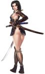  armor black_hair breasts browser_sengoku highres katana lookin_back looking_back no_bra oppai sandals sideboob solo standing sword weapon 