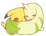  blush closed_eyes crossover digimon ears horn hug kiwiesrulexd no_humans pikachu pokemon pokemon_(creature) tail terriermon transparent_background 