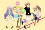  argyle argyle_legwear blonde_hair brown_hair casual dress haitei hisako_(angel_beats!) irie_(angel_beats!) iwasawa long_hair ponytail purple_hair red_hair redhead sekine short_hair sleeves_pushed_up thigh-highs thighhighs 