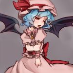  :o arm_grab bat_wings blue_hair hat holding_arm hutaba123 red_eyes remilia_scarlet short_hair short_sleeves shy simple_background solo touhou wings wink wrist_cuffs 