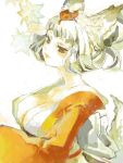  animal_ears breasts brown_eyes cleavage fox_ears fox_tail hair_up japanese_clothes kimono kongiku leaf leaf_on_head oboro_muramasa oboro_muramasa_youtouden silver_hair solo tail tegaki 