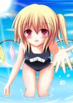  blonde_hair flandre_scarlet highres red_eyes school_swimsuit solo swimsuit the_embodiment_of_scarlet_devil touhou wings yuzin 