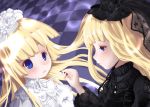  age_difference blonde_hair blue_eyes checkered checkered_floor cordelia_gallo face gosick hat highres jewelry kobiyuun lolita_fashion mother_and_daughter multiple_girls profile ring victorica_de_blois 