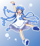  blue_hair dress hat highres ikamusume long_hair mohya shinryaku!_ikamusume tentacle_hair 