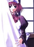  artist_request blue_eyes bow curtains hisui maid red_hair redhead rokuwata_tomoe solo source_request tsukihime 