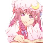  1girl animated animated_png blinking book crescent dress hair_ribbon hat pantsko patchouli_knowledge purple_hair ribbon solo touhou violet_eyes 