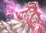  1338x943 bad_id bow bow_(weapon) c.z. dress gloves holding kaname_madoka long_hair mahou_shoujo_madoka_magica orange_eyes pink_hair ribbons smile solo spoilers twintails two_side_up ultimate_madoka very_long_hair weapon white_dress yellow_eyes 
