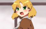  anime_coloring blonde_hair blush commentary commentary_request fang green_eyes kaiza_(rider000) mizuhashi_parsee open_mouth pointy_ears rider000 scarf short_hair solo touhou tsundere 