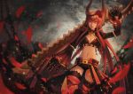  1girl black_gold_saw black_rock_shooter breasts chain cleavage holding_sword holding_weapon horns long_hair navel red_eyes redhead short_shorts shorts solo very_long_hair 