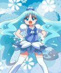  :d blue blue_background blue_eyes blue_hair bow brooch cure_marine dress earrings hair_ornament hairpin hands_on_hips happy heart heartcatch_precure! jewelry kurumi_erika long_hair magical_girl mzk open_mouth precure ribbon smile solo thigh-highs thighhighs twintails white_legwear wrist_cuffs 