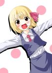  blonde_hair blush candy hair_ribbon lollipop necktie open_mouth outstretched_arms red_eyes ribbon rumia short_hair smile solo the_embodiment_of_scarlet_devil touhou you_shugyouchuu youkai 