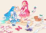  bandage bandages bandaid barefoot blue_eyes blue_hair blush boots bow bruise chypre_(heartcatch_precure!) coffret_(heartcatch_precure!) cure_blossom cure_marine dirty earrings hair_down hanasaki_tsubomi heartcatch_precure! injury jewelry kneeling kurumi_erika long_hair magical_girl magical_girls multiple_girls oota open_mouth pink_eyes pink_hair pout precure shoes_removed sitting skirt smile tweezers 