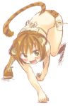  bikini brown_hair face leg_up leopard_print open_mouth original short_hair simple_background smile solo squatting swimsuit tail yellow_eyes yudepii yuderupii 