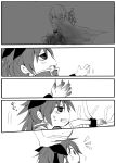  blood bruise chibi hand_on_head high_res injury long_hair magical_girl mahou_shoujo_madoka_magica miki_sayaka monochrome ponytail sakura_kyouko sword tears uri92 weapon 