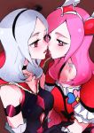  choker cure_passion dual_persona eas fresh_precure! gloves grey_hair hairband higashi_setsuna highres incipient_kiss long_hair magical_girl open_mouth pink_eyes pink_hair precure red_eyes selfcest tima time_paradox yuri 