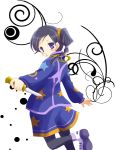  black_hair black_legwear coat dagger hair_ornament hairpin highres jay looking_back male pantyhose ponytail purple_eyes rein_rise shoes shorts solo tales_of_(series) tales_of_legendia violet_eyes weapon 