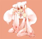  detached_sleeves genderswap gradient_hair kyubey long_hair lowres mahou_shoujo_madoka_magica multicolored_hair personification pink_hair red_eyes ribbon simple_background sitting solo tail thigh-highs thighhighs tot_(zhxto) twintails wariza white_hair white_legwear zettai_ryouiki 