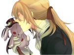  blonde_hair bunny button_eyes closed_eyes doll earrings eyes_closed ftm513 gloves hat jewelry kiss long_hair male pandora_hearts ponytail rabbit semijima_(ftm513) solo stuffed_animal stuffed_rabbit stuffed_toy toy vincent_nightray white_gloves 