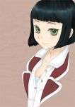  black_hair blush breasts cleavage gisele_alain gisele_alain_(character) green_eyes lost_july short_hair smile solo 