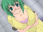  breasts cleavage glasses green_eyes green_hair huge_breasts infinite_stratos smile solo yamada_maya_(infinite_stratos) 