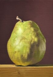  absurdres food fruit fruit_focus highres naoya_ohtani no_humans oil_painting_(medium) original painting_(medium) pear shadow still_life traditional_media 