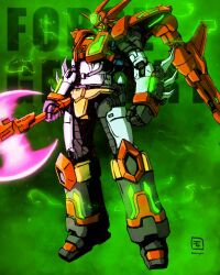  absurdres armor axe character_request commentary_request copyright_request energy_axe getter_force-1 getter_rays getter_robo getter_robo_force glowing glowing_eyes green_light highres holding holding_weapon mecha mecha_focus moyan multicolored_armor no_humans robot science_fiction solo super_robot weapon western_comics_(style) yellow_armor yellow_eyes 
